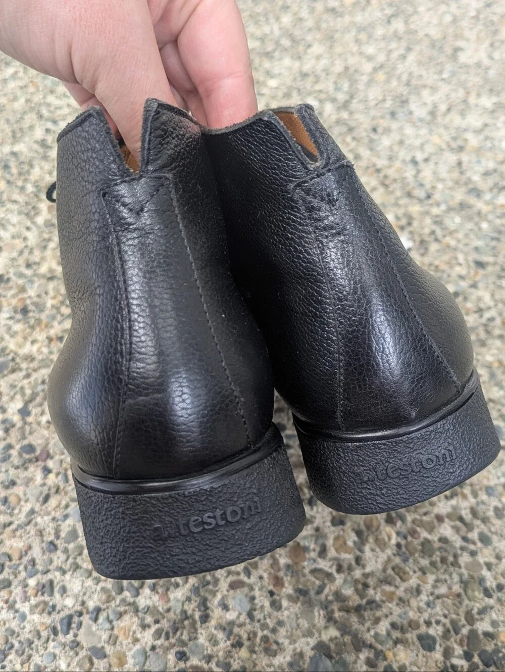 A. Testoni Black Pebbled Leather Chukka Boots